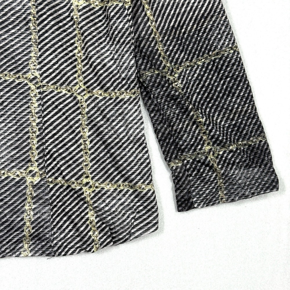 David Cline Top Womens XL Chain Stripe Snap Front Blouse Artsy‎ Preppy USA Made - Picture 7 of 13